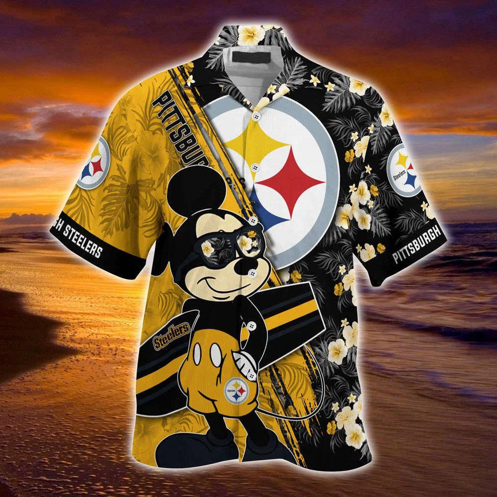 Pittsburgh Steelers NFL-Summer Hawaii Shirt Mickey And Floral Pattern For Sports Fans HW0601
