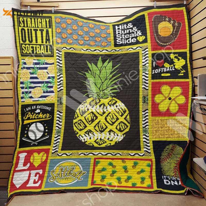 Softball Pineapple 3D Customized Quilt Blanket For Fans Home Decor Gift ,  Soft Quilt, King Size, All Season Cozy Quilt QB0901