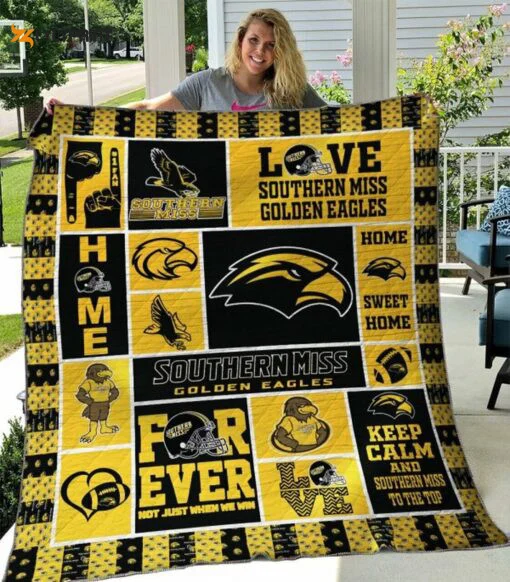 Southern Miss Golden Eagles 2 Quilt Blanket For Fans Home Decor Gift , Soft Quilt, King Size, All Season Cozy Quilt QB0901