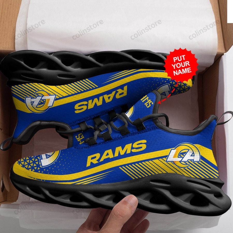 NFL Los Angeles Rams Custom Name Blue Yellow Max Soul Shoes for Men Women MS0601