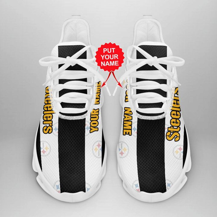 NFL Pittsburgh Steelers Custom Name White Black Golden Stripes Max Soul Shoes Sneakers Store MS0601