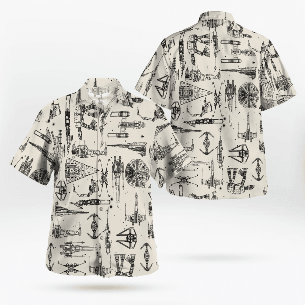 Space Ship Pattern Hawaiian Shirt Shorts White Summer 2023 Hot HW0601