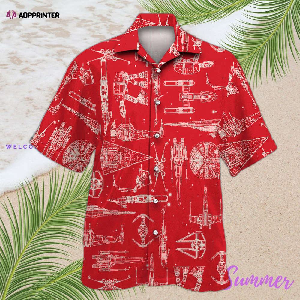Space Ships Star Wars Red Hawaiian Shirt Shorts Summer 2023 Hot HW0601
