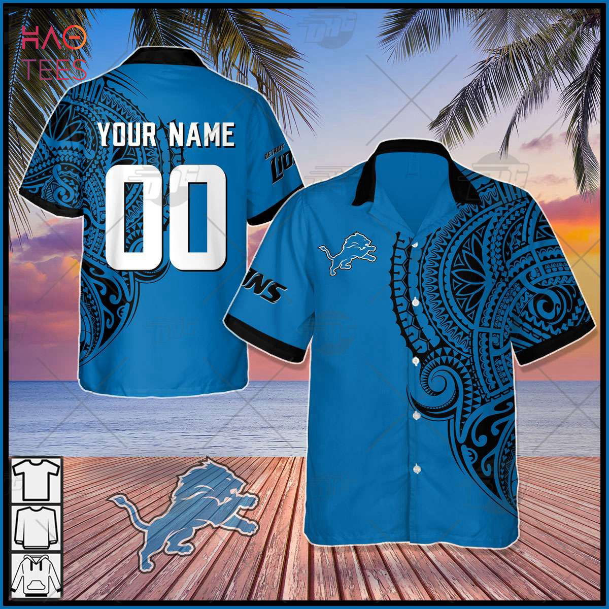 Personalize NFL Detroit Lions Polynesian Tattoo Design Hawaiian Shirt HW0601
