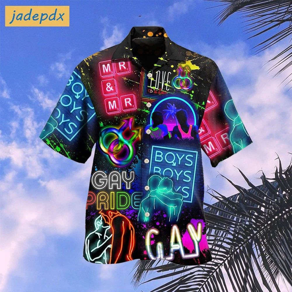 LGBT Gay Neon Art Gay Pride Mr & Mr Hawaiian Shirt, Gift For Men And Women HW0601