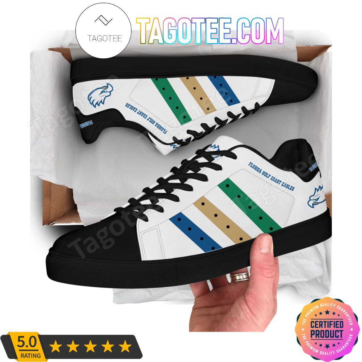NCAA Florida Gulf Coast Eagles White Black Stan Smith Shoes , Trendy Style Sneakers ST0801